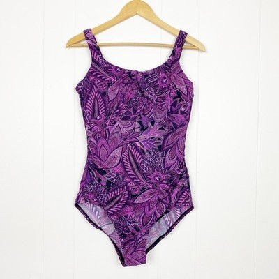 Lands' End Swimsuit Women's 12 LONG Torso SlenderSuit Carmela One Piece