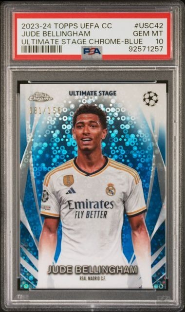 23-24 TOPPS UCC ULTIMATE STAGE CHROME-BLUE /150 #USC42 JUDE BELLINGHAM - PSA 10
