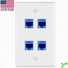 UL-Listed CAT6 4-Port Ethernet Wall Outlet Single-Gang Keystone w/ Couplers RJ45
