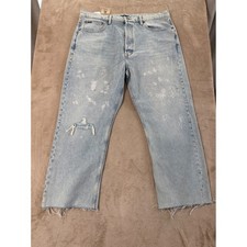 Polo Ralph Lauren Relaxed Straight Crop Jeans Womens 33 Light Paint Splatter New