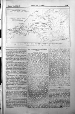 Old Builder 1891 Map Estuary River Thames Outfall Sewers Metropolitan Victorian