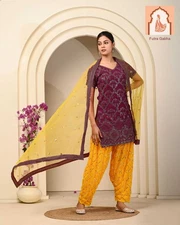 Purple and yellow patiala suit set