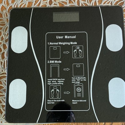 Bluetooth Digital Display Body Weight Scale w/ BMI, Glass, Black/Silver