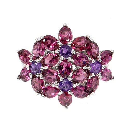 925 Sterling Silver Ring Oval Rhodolite Garnet Amethyst Natural Jewelry Size 8