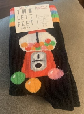 Two Left Feet Sock Co Kid Shoe Size 8-13 Black Gumball Print Crew 1 Pair NWT