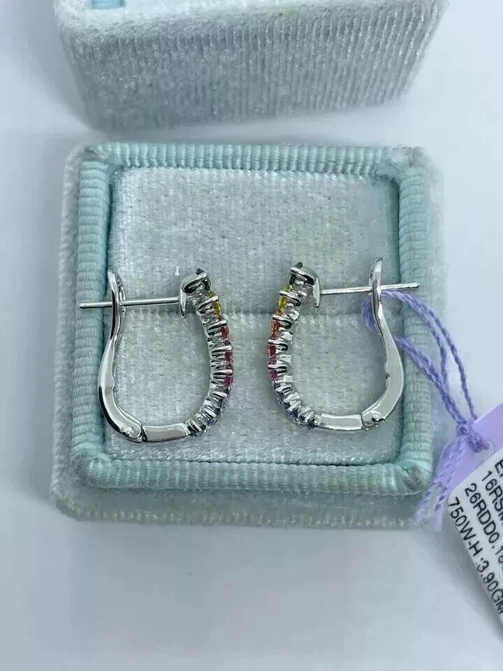 Lab Created Multicolor Diamond Hoop Earrings 2Ct Round Cut 14K White Gold Plated - Image 4 of 4