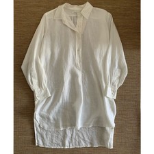 NWT Doen Jora Linen Collar Button Long Sleeve Shirt Mini Dress Salt White