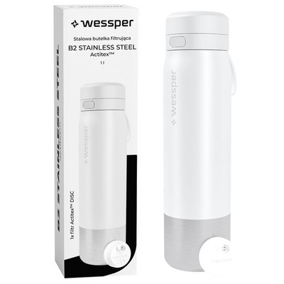 Trinkflasche 1L Edelstahl Wessper mit Wasserfilter Verschluss Weiß