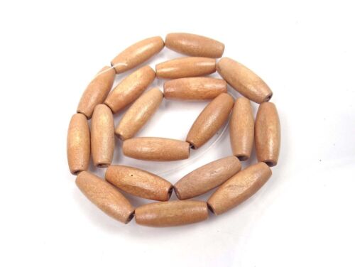 23x8mm Beige / Light Gamboge natural Wood Barrel Beads 16" - Picture 2 of 2