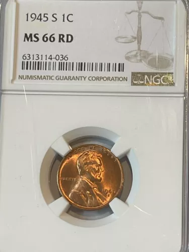 1945 S Lincoln Wheat Cent MS66RD NGC GRADED