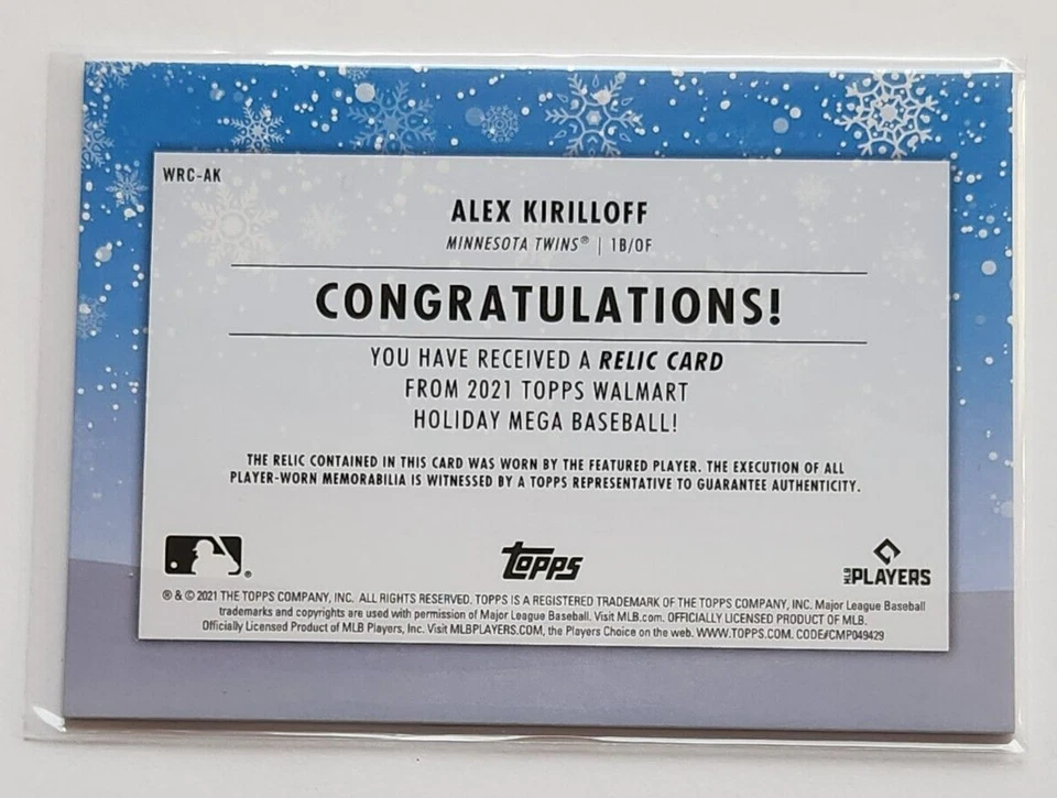 2021 ALEX KIRILLOFF ROOKIE MINNESOTA TWINS TOPPS CARD #WRC-AK - Image 2 of 2