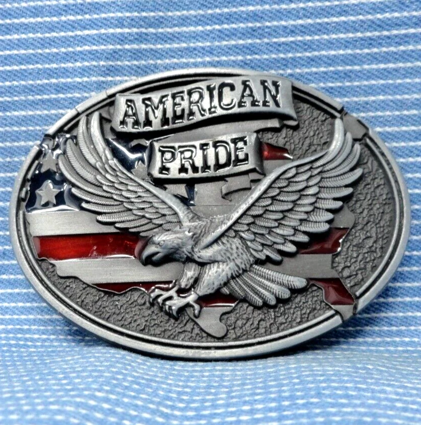Fivela de cinto American Pride Eagle cowboy motociclista estrelas listras vintage anos 90.TWY896 - Imagem 2 de 4