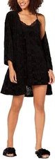 INC International Concepts NWT Women M L XL Black Short Burnout Velvet Wrap Robe
