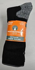 5 Pair Pack Weatherproof Outdoor Wool Blend Crew Sock Size 6-12 Black Gray Heel