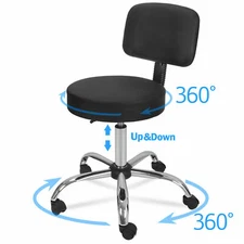 Black Rolling Adjustable Hydraulic Medical Spa Salon Stool With Back Cushion