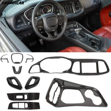 10pcs Carbon Fiber Interior Dash Decor Cover Trim Kit for Dodge Challenger 2015+