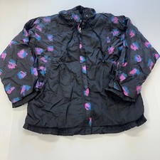 Vintage Lavon 80  s Windbreaker Jacket Women Size S Full Zip Black Pink Polyester