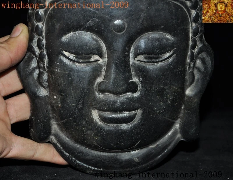 Raro China Cultura Hongshan Antiguo jade tallado Sakyamuni Tathagata cabeza máscara estatua Foto 3 de 4