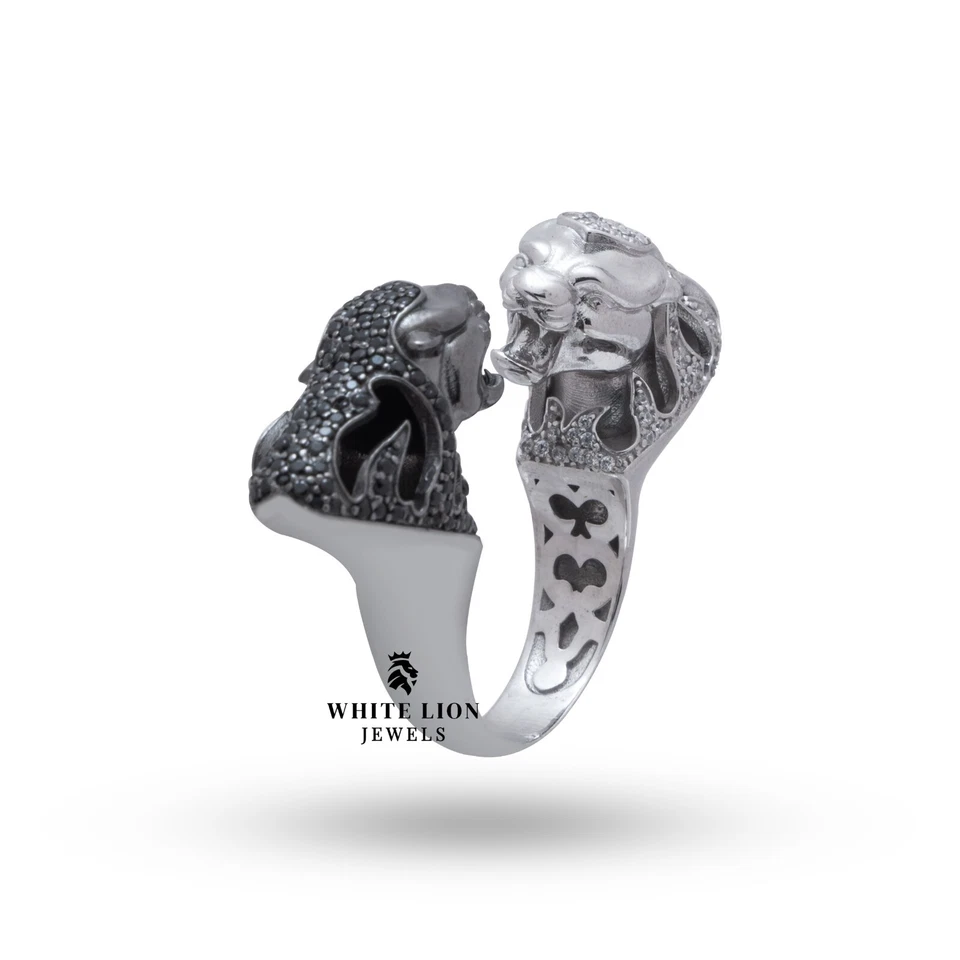 Anello In Argento Sterling 925 Con Pantere E Giaguari In Bianco E Nero - Immagine 4 di 4