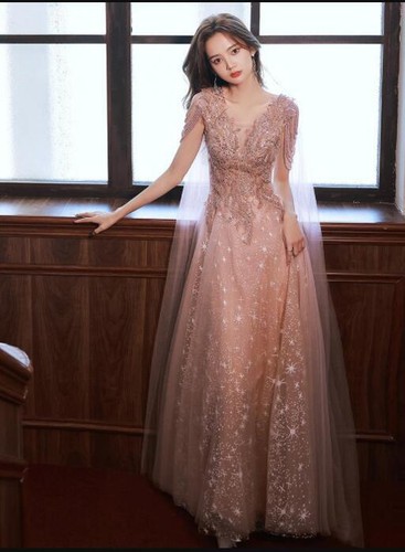 Women's Pretty V Neck Sequin Beaded Cape Flared Evening Dress Cocktail Prom - Picture 2 of 10