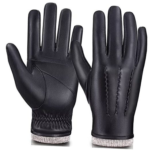 Men's Leather Winter Gloves with Touchscreen Compatibility - Large Black Warm Design