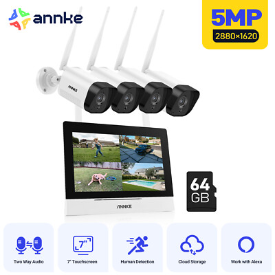 ANNKE 7'' Monitor 3MP 5MP Wireless Security Camera System 4CH NVR Two Way Audio