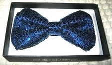 UNISEX ADULT KID NAVY BLUE SEQUIN ADJUSTABLE TUXEDO STRAP BOWTIE BOW TIE-NEW 