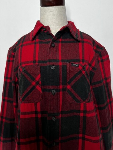 Polo Ralph Lauren Shirt Boys Sz 8 Red Buffalo Plaid Button Up Flannel Outdoors - Picture 2 of 6