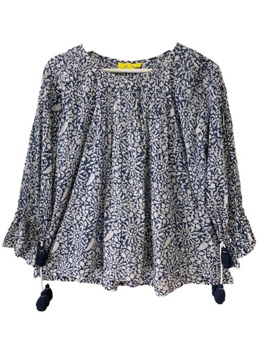 Roberta Roller Rabbit Top Medium My Jamuna Cotton Peasant Boho Print Navy - Picture 3 of 6