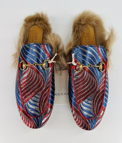 Gucci Princetown Jacquard Lurex USA Wave Metallic Horsebit Leather Loafers EU 38 - Picture 3 of 12