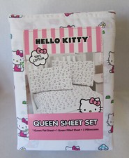 Sanrio Hello Kitty 100 Cotton 4 Pc Sheet Set White Pink Mushroom Queen Sheets