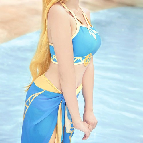 Women's Halter Bikini Set Anime Two-piece Swimsuit Bathing Suit with Veil Dress - Picture 8 of 15