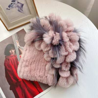Winter Rabbit Felt Hat Women's Real Rex Rabbit Fur Hat Knitted