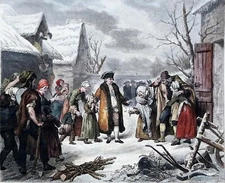 LOUIS XVI Rescuing the PEOPLE (Famine Winter 1788) - 19th Century Engraving (by Hersent)