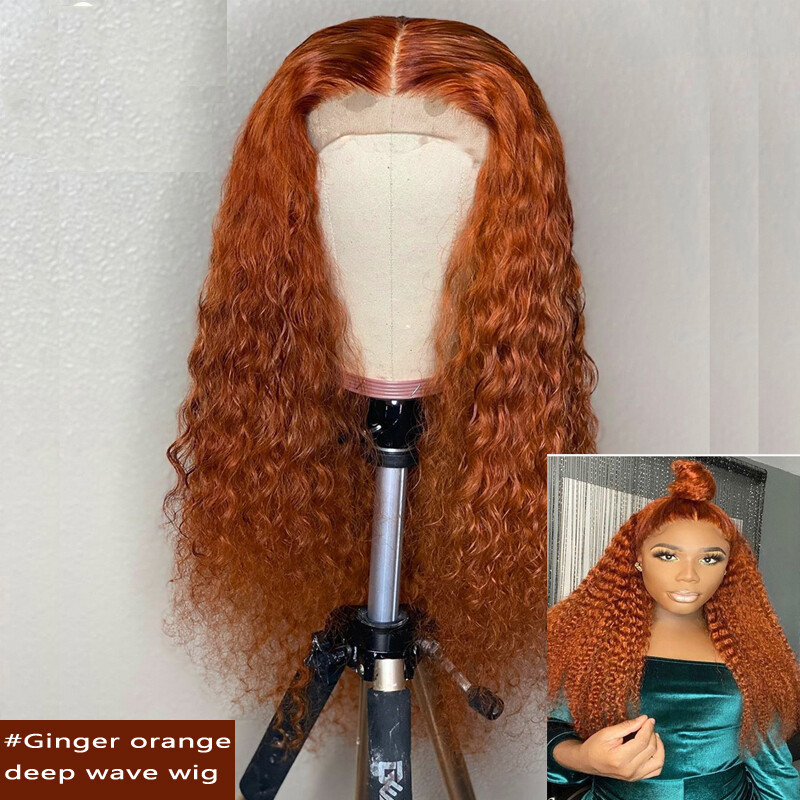 Long Deep Curly Wave Lace Front Wigs Copper Orange Synthetic  display picture 2