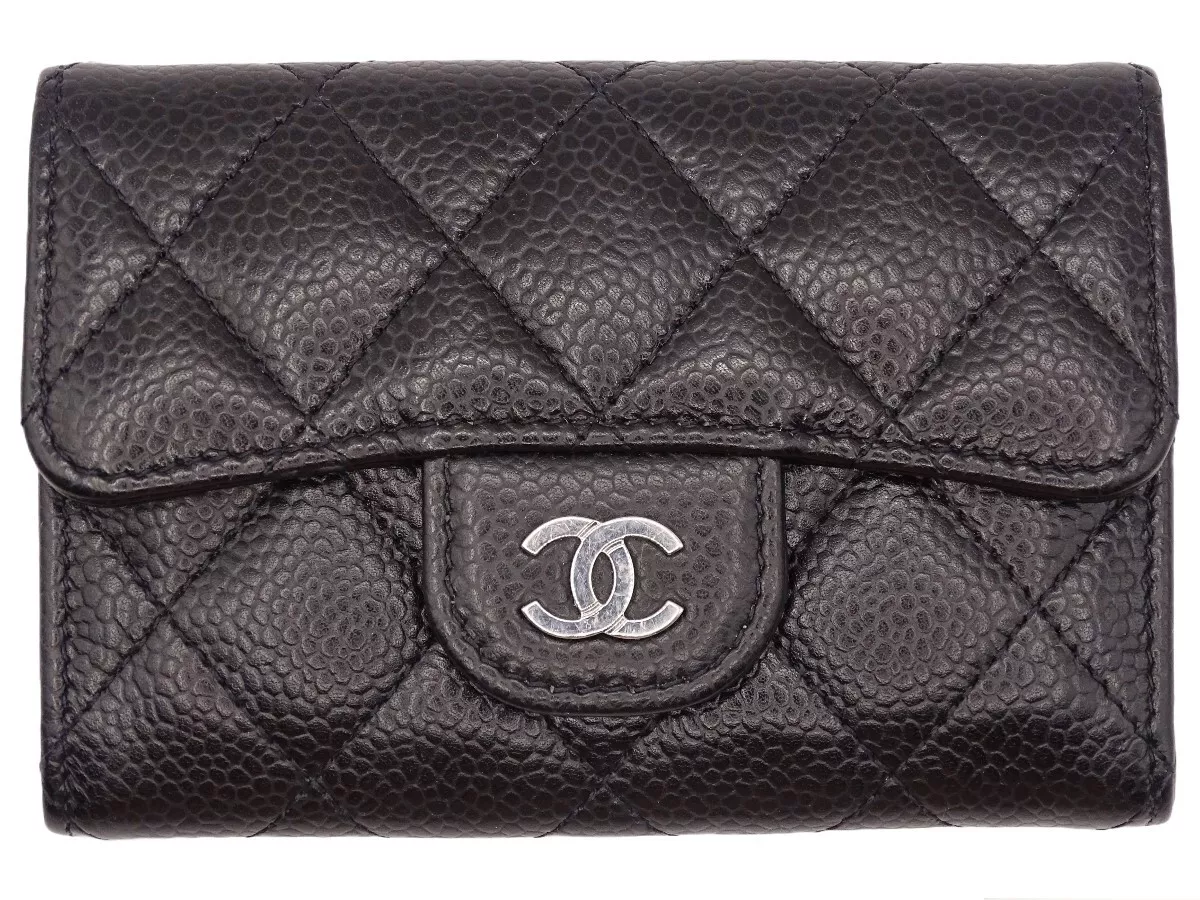 Chanel Classic Quilted Caviar Black Cardholder Gold Hardware Flap Card  Wallet