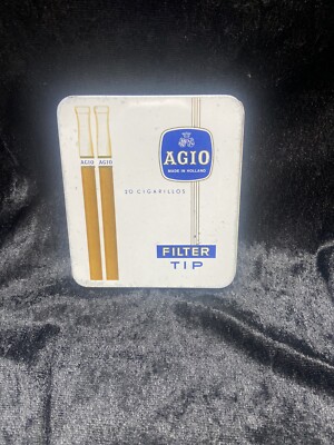 Mid Century Vintage Agio Filter Tipped Cigarillos Cigarette Adv Tin Box Holland