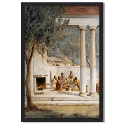 Classical Gathering Framed Canvas Print Ancient Greek Art Wall Decor