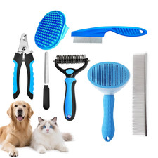 7PCS Dog Grooming Brush Kit for Shedding and Matted Fur, Self-Cleaning Slicker B