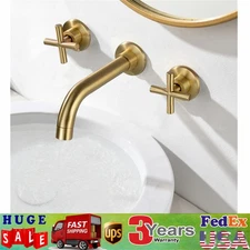 2 Handle Wall Mount Brass Waterfall Bathroom Faucet Bath Sink Faucet Mixer Tap