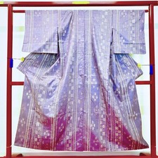 Japanese Kimono 'KOMON' Polyester/Purple/Classic pattern/Length:152cm N942