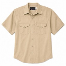 Vintage 80s Panhandle Slim Western Pearl Snap Tan Short Sleeve Men's 17.5 XL