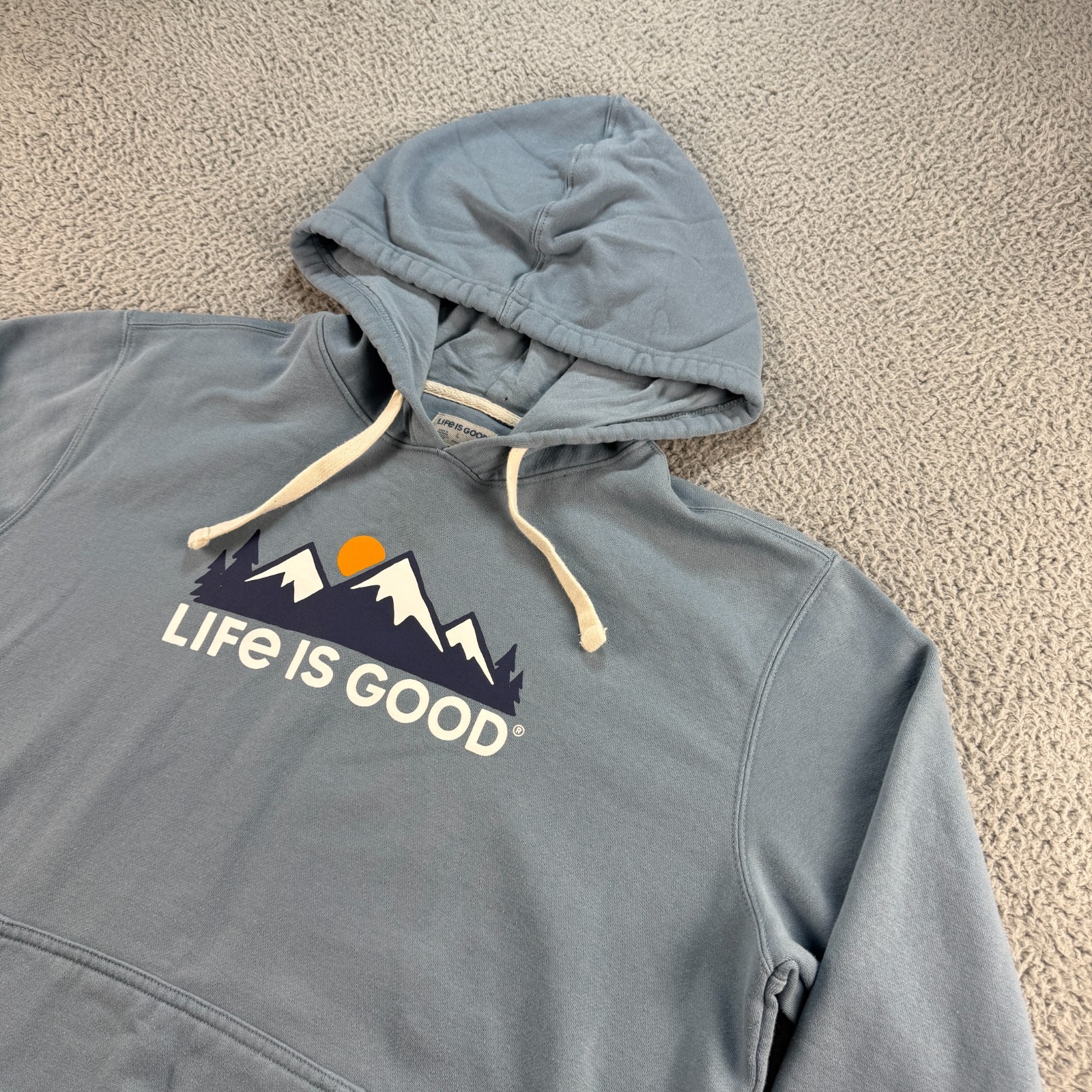 Life Is Good Mountain Hoodie Mens Large Blue Sweatshirt Outdoor Hiking Walking image 3