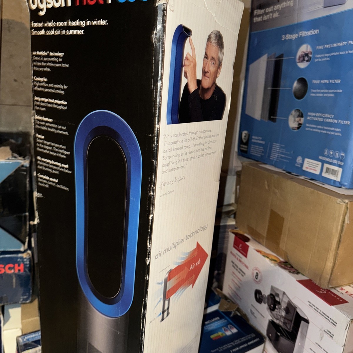 Dyson AM04 Hot + Cool Fan Heater, silver and blue for sale online