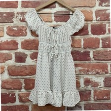 Asos Dress Womens 4 White Pink Polka Dot Ruffle Casual Chic Tie Waist