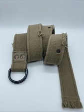 Tan Khaki Cotton D Ring Belt w/ Rivets Tattered Men's Size 40 End to End 50"