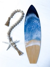 Handcrafted Surfboard-Shaped Ocean Wave Wall Hanging Beach Decor