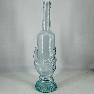 Antique 1920s French aqua Pressed Glass Hand Shaped Soap Bottle Decanter