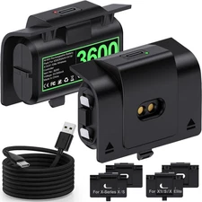 2x3600mWh Rechargeable Battery +Charger Cable for Xbox One/Series X|S Controller