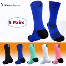 5Pairs Crew Men Striped Solid Sport Athletic Calf Casual Work Plain Socks 7-11